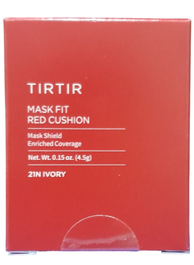 TIRTIR كريم أساس ماسك فيت ريد كوشن | الاختيار الأول في اليابان للبشرة الزجاجية، يدوم طويلاً، خفيف الوزن، تغطية قابلة للبناء، لمسة نهائية شبه لامعة، كريم أساس كوري (21N عاجي، 0.15 أونصة (صغير)) - Image 1