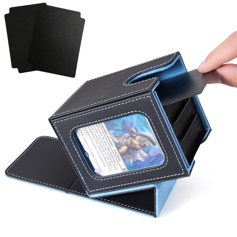 Venssu Mtg Deck Box For Commander Display  Fits 100 Double Sleeved Cards  Tcg Card Storage Box (Black And Wathet  1 Window) - Image 1