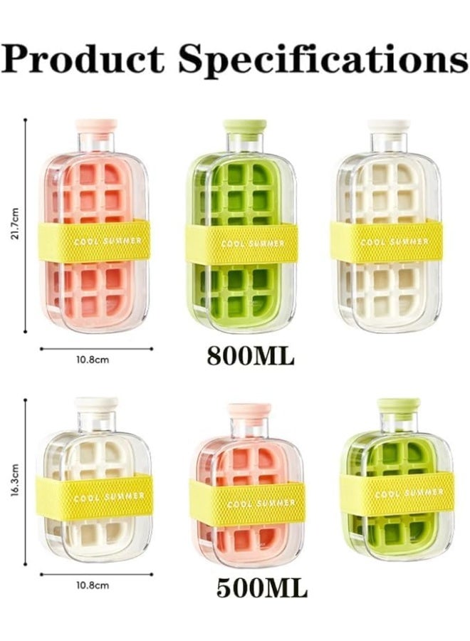 Ice Cube Bottle 800ml, 2 in 1, Touch-Free Ice Cube Tray Water Bottle with Lid and Bin, Flexible Silicone Ice Cube Molds with Straw, Reusable for Coffee, Juice, And Beverages - Image 3