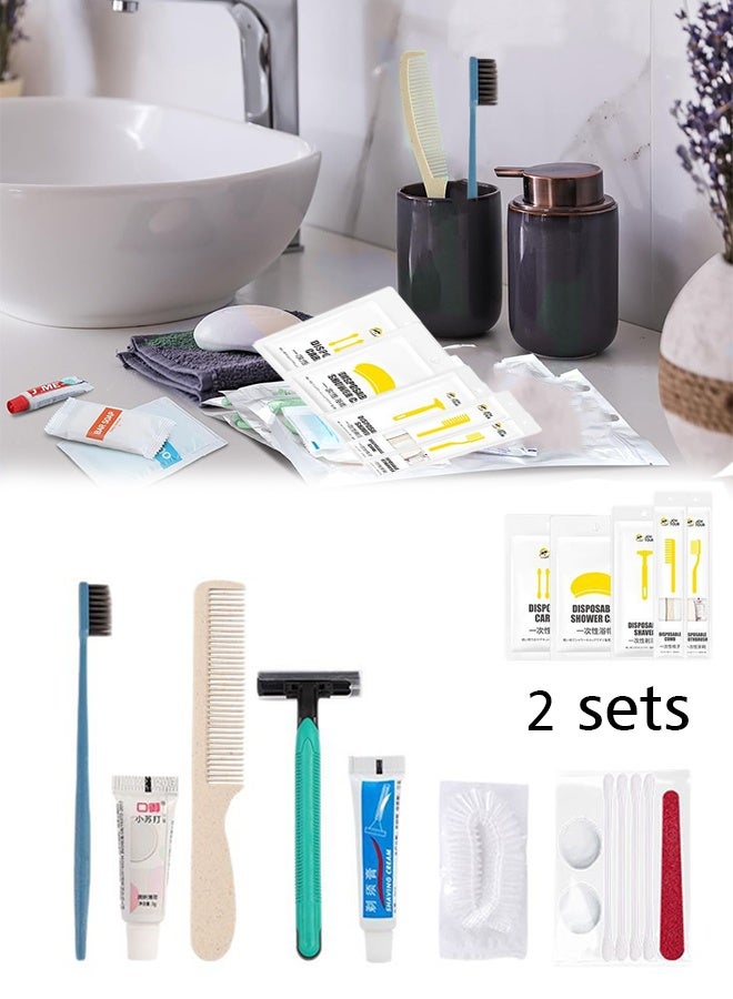 JOY TOUR 2 Sets Personal Hygiene Kit Basic Toiletry Kit, Homeless Care Package for Men, Women, Travel,  Business Include Razor, Toothbrush, Comb, Shower Cap, Care Bag - Image 1