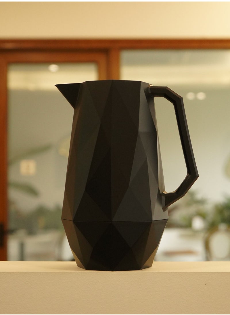 BLACKSTONE - Vacuum Flask Stylish Flask With Diamond Finishing Design Coffee Carafe Leakproof Thermos H005 Black 1.0L - Image 1