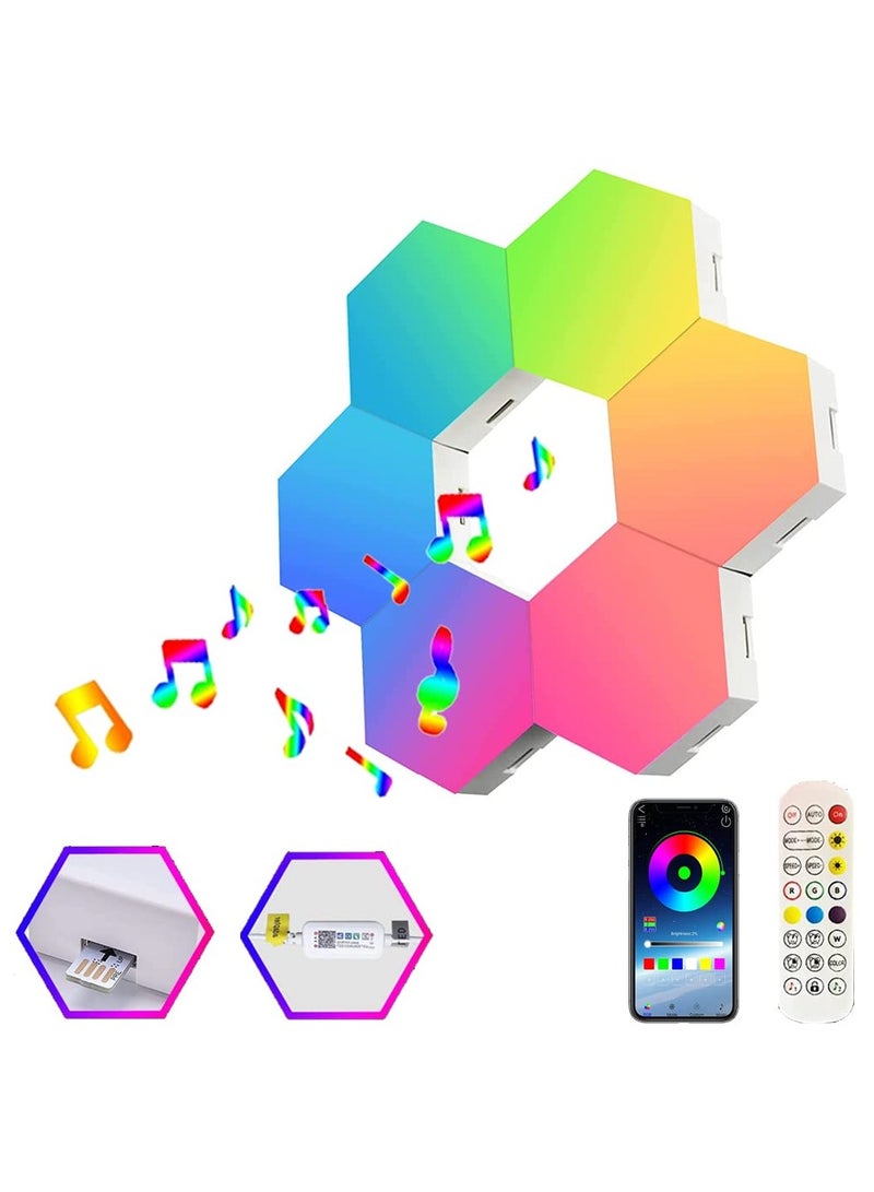 إسكدنيا مجموعة من 6 مصابيح حائط سداسية الشكل مع مزامنة الموسيقى لديكور غرفة الألعاب - Image 1