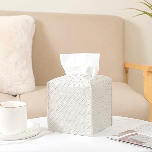 zoocatia Tissue Box Cover PU Leather Tissue Holder Square Facial Tissue Case Facial Paper Organizer Dispenser for Bathroom, Vanity Countertop, Tabletop, Car, Misty Gray - Image 4