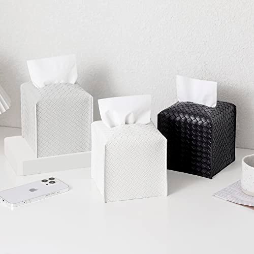 zoocatia Tissue Box Cover PU Leather Tissue Holder Square Facial Tissue Case Facial Paper Organizer Dispenser for Bathroom, Vanity Countertop, Tabletop, Car, Misty Gray - Image 2