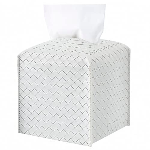 zoocatia Tissue Box Cover PU Leather Tissue Holder Square Facial Tissue Case Facial Paper Organizer Dispenser for Bathroom, Vanity Countertop, Tabletop, Car, Misty Gray - Image 1