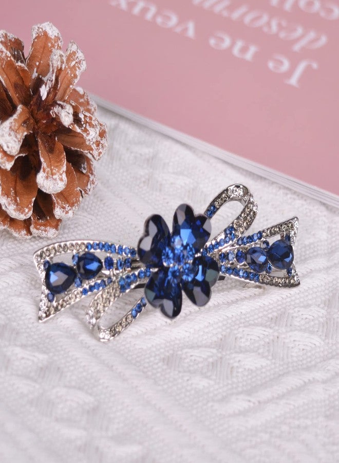 Sankuwen Flower Hairpin Rhinestone Hair Clips Hair Jewelry Barrettes for Women Gifts for Girls Fashion Hair Accessories for Wedding Party(Dark Blue) - Image 4