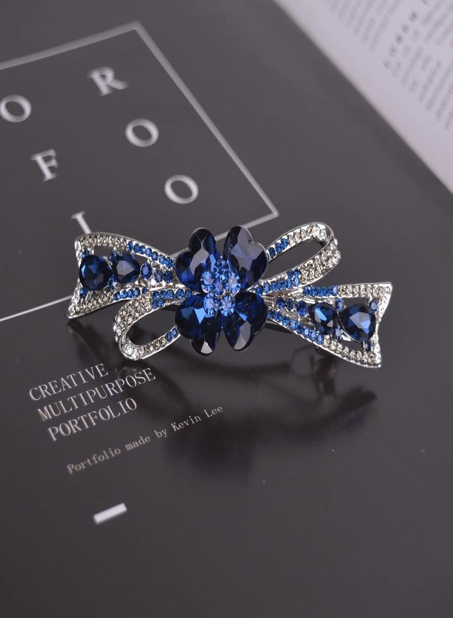 Sankuwen Flower Hairpin Rhinestone Hair Clips Hair Jewelry Barrettes for Women Gifts for Girls Fashion Hair Accessories for Wedding Party(Dark Blue) - Image 3