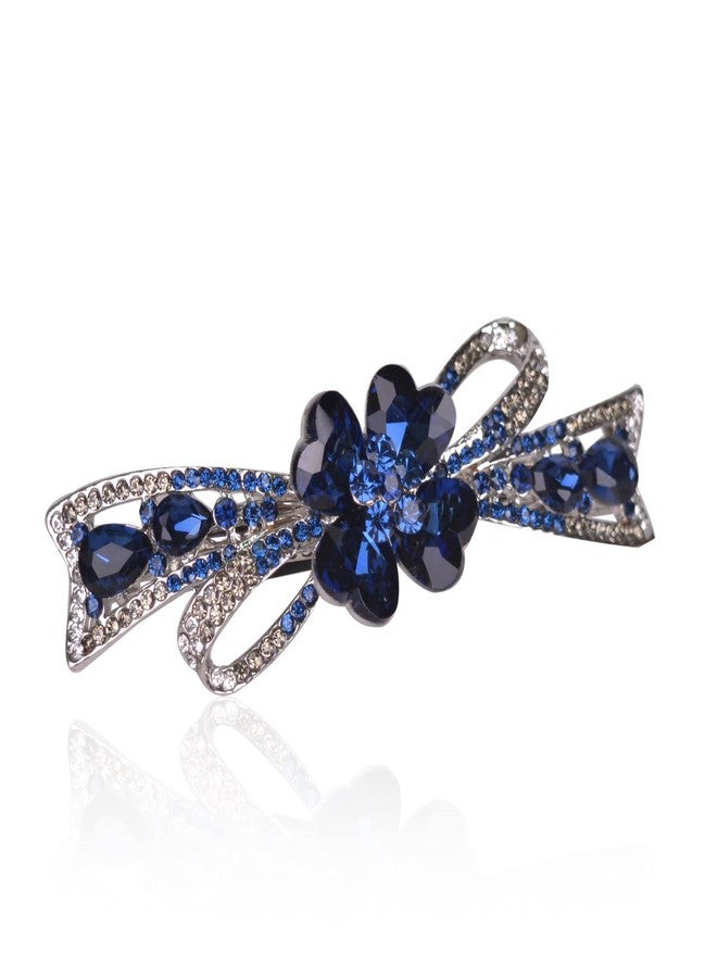 Sankuwen Flower Hairpin Rhinestone Hair Clips Hair Jewelry Barrettes for Women Gifts for Girls Fashion Hair Accessories for Wedding Party(Dark Blue) - Image 2