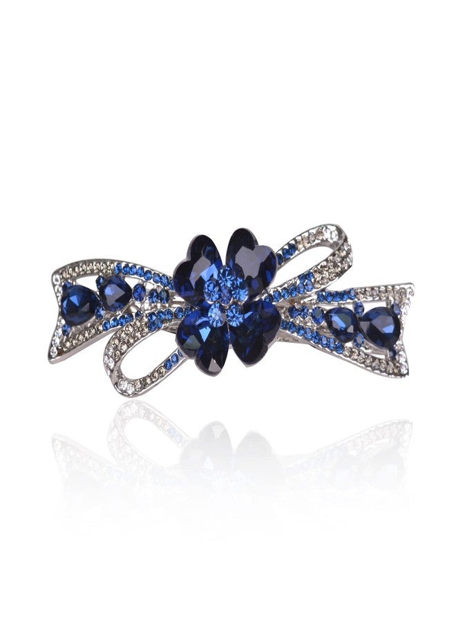 Sankuwen Flower Hairpin Rhinestone Hair Clips Hair Jewelry Barrettes for Women Gifts for Girls Fashion Hair Accessories for Wedding Party(Dark Blue) - Image 1