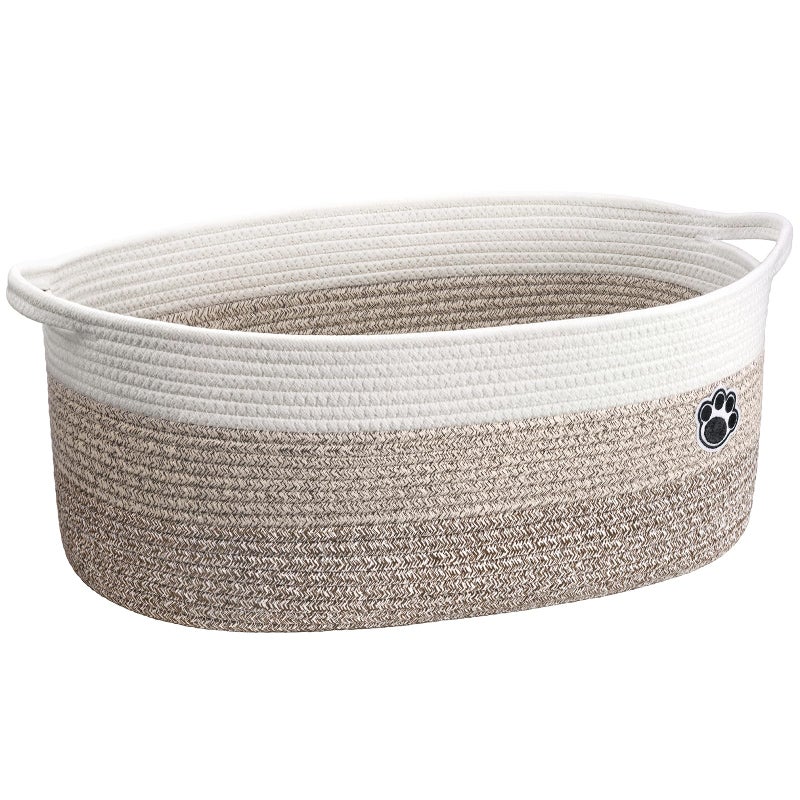 HiChen Large Dog Toy Basket, 19.7" X 11" X 7.9" Woven Rope Basket for Toy Storage, Dog Storage Bins with Handles, Gift Baskets Empty for Baby Shower, Mixed-Brown