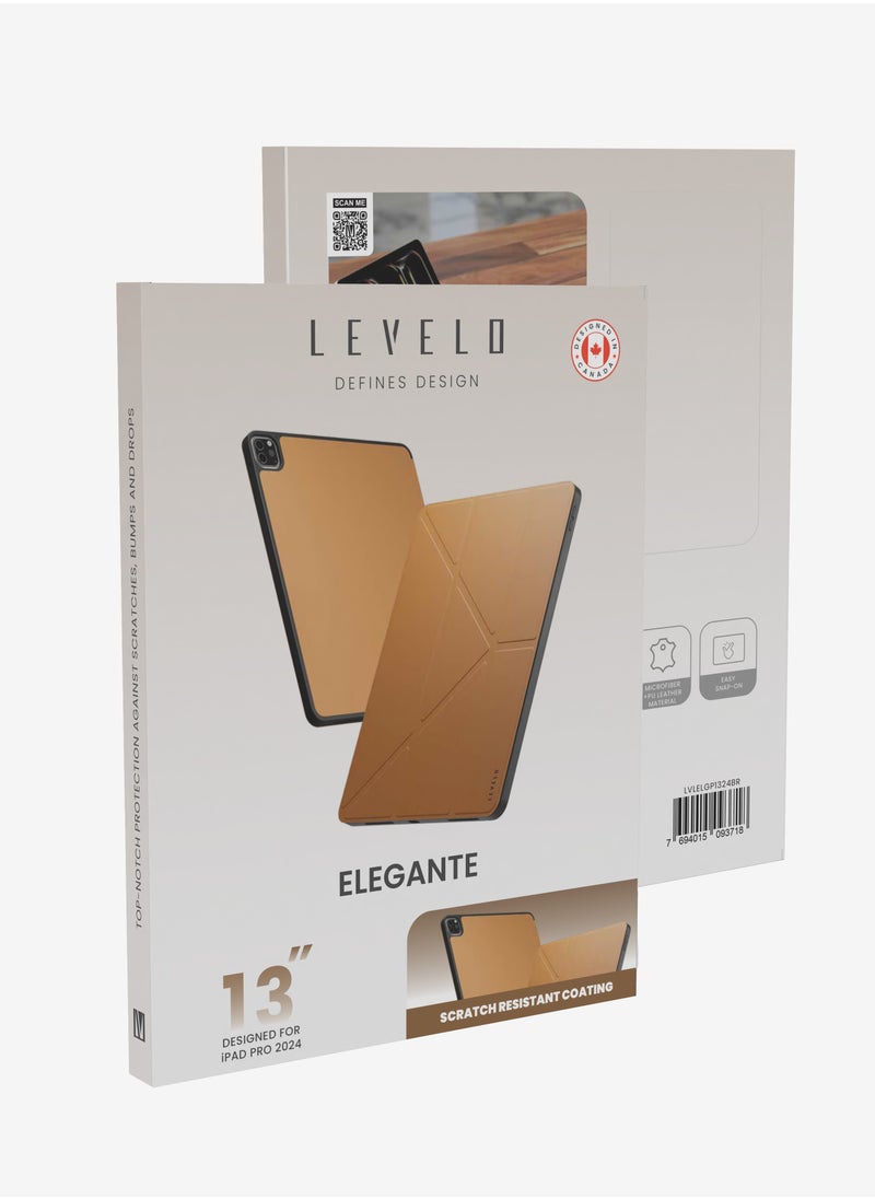 LEVELO - Elegant Hybrid Leather Case for iPad Pro 13" / Shock Absorbent / Bumper Case/ Precise Cut-Outs / Adjustable Stand Cover - Brown - Image 1