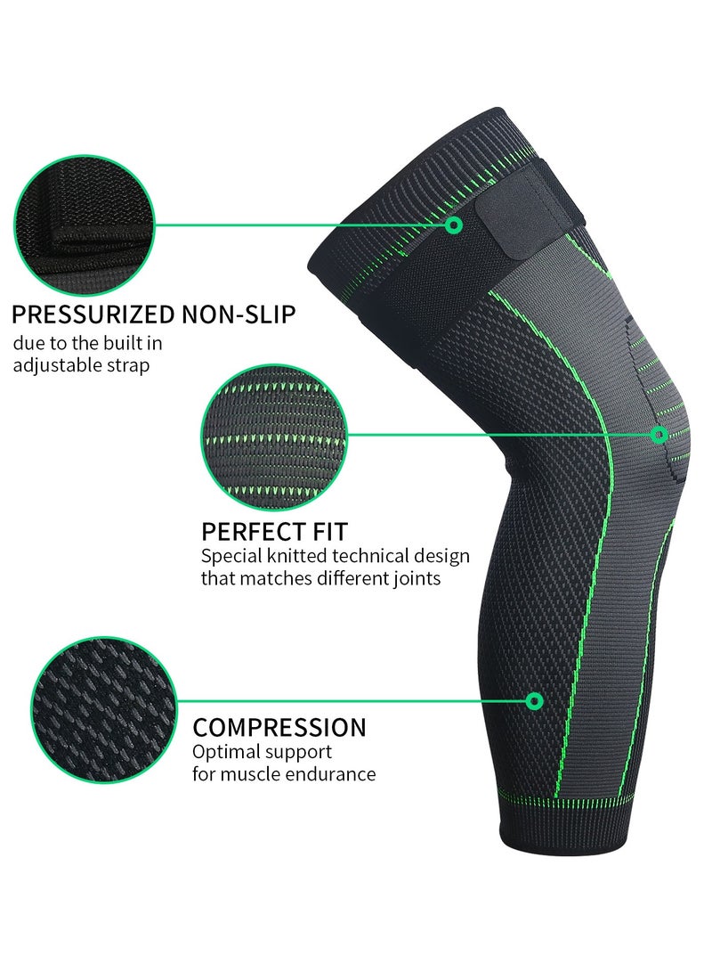 2PCS Knitted Compression Knee Support with Adjustable Straps – Warm Sports Brace for Men & Women, Long Design for Calf & Knee Protection in Winter - view 3