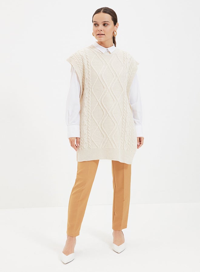 trendyol Beige Tie Waist Braided Knitwear Sweater TCTAW22UV0018 - Image 2