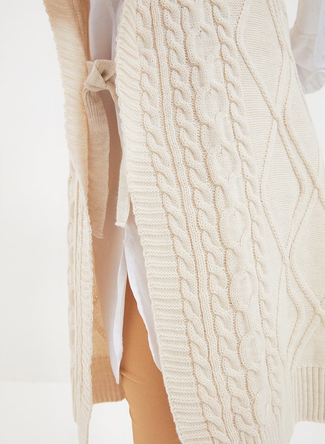 trendyol Beige Tie Waist Braided Knitwear Sweater TCTAW22UV0018 - Image 4