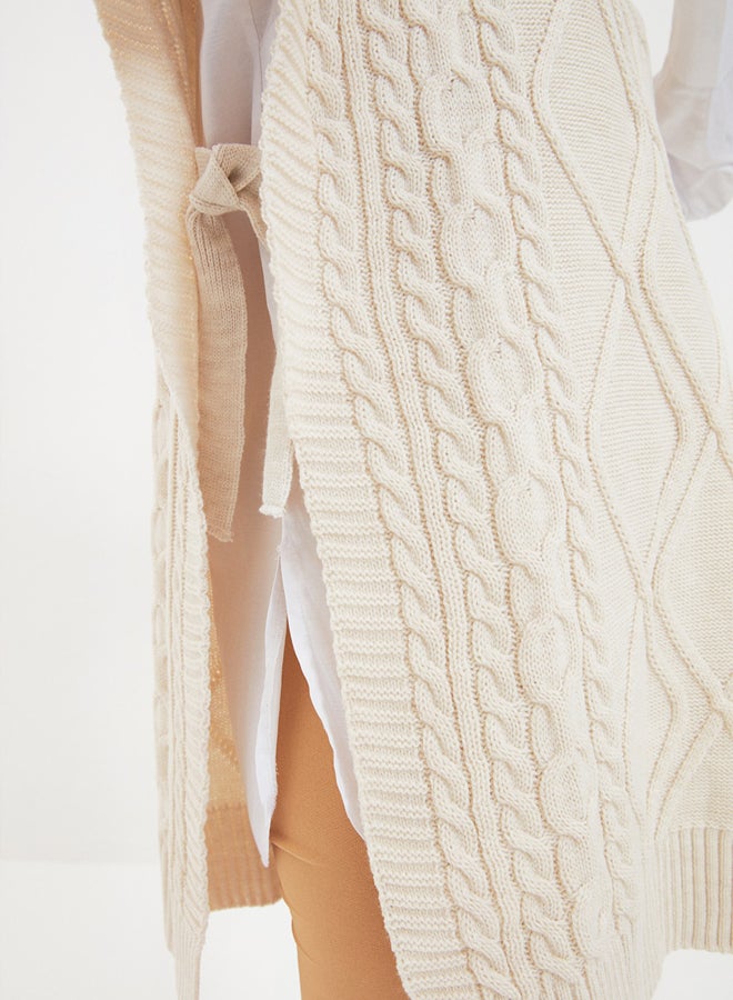 trendyol Beige Tie Waist Braided Knitwear Sweater TCTAW22UV0018  - Image 4