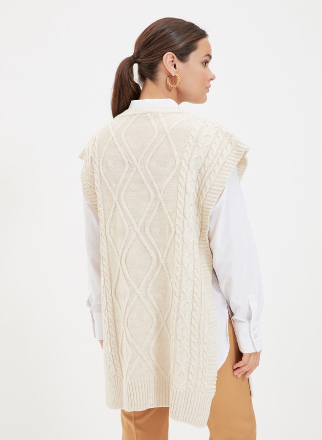 trendyol Beige Tie Waist Braided Knitwear Sweater TCTAW22UV0018  - Image 5