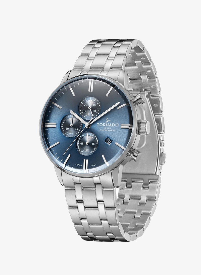 TORNADO Men's Solid stainless steel with Polished and brushed links. Chronograph Watch T6102-SBSL - 43mm mm - Image 1