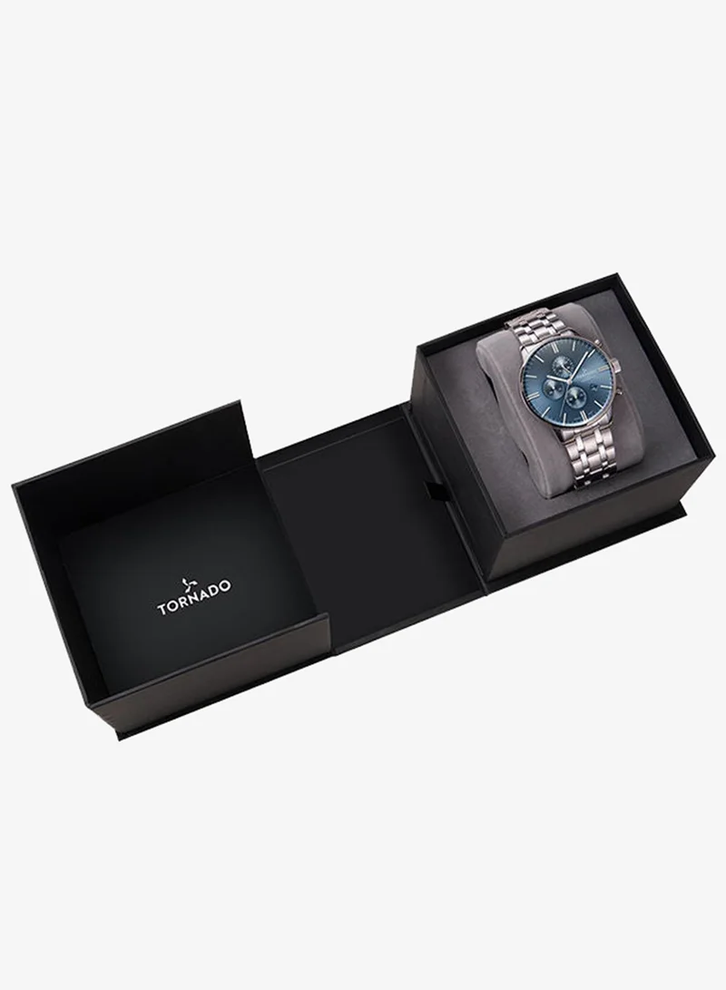 Tornado Blue Men's Solid stainless steel with Polished and brushed links. Chronograph Watch T6102-SBSL - 43mm mm for Men | Best Price UAE