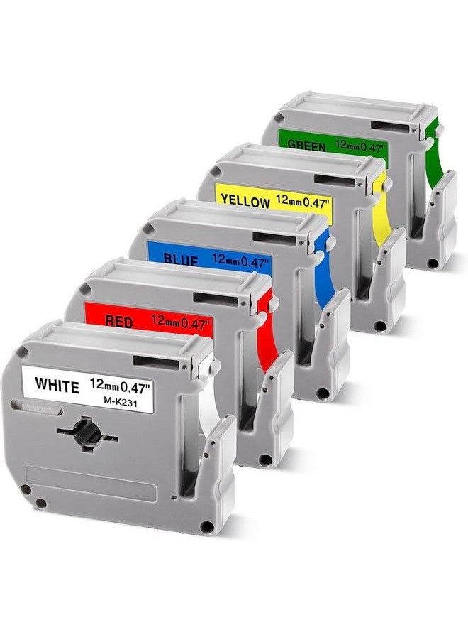 COLORWING 5Pack Compatible Brother P Touch M231 M Tape Mk 231 431 531 631 731 Label Tape For Brother Pt65 Pt90 Ptm95 Pt70Bm Pt45 Label Maker12Mm 0.47 White Red Blue Yellow Green  - Image 2