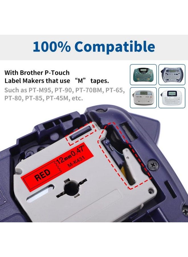 COLORWING 5Pack Compatible Brother P Touch M231 M Tape Mk 231 431 531 631 731 Label Tape For Brother Pt65 Pt90 Ptm95 Pt70Bm Pt45 Label Maker12Mm 0.47 White Red Blue Yellow Green  - Image 4