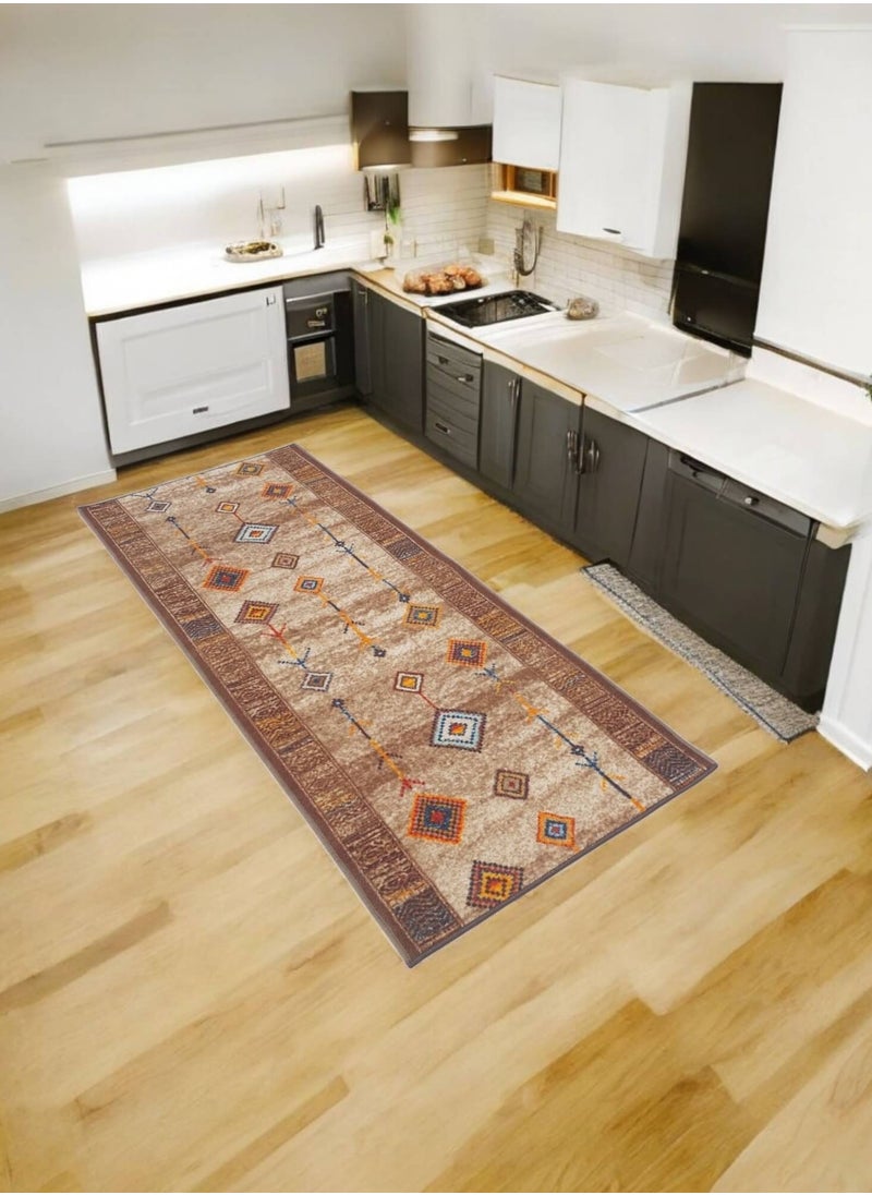 Lightweight corridors machine woven rug, Width 80cm  Arabic style- beige