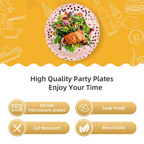 CENLBJ Pink & Rose Gold Dots Party Paper Plates, 50 PCS Disposable Party Supplies Dessert Paper Plates for Birthday Wedding Bridal Shower Supplies (7 inches) - Image 4
