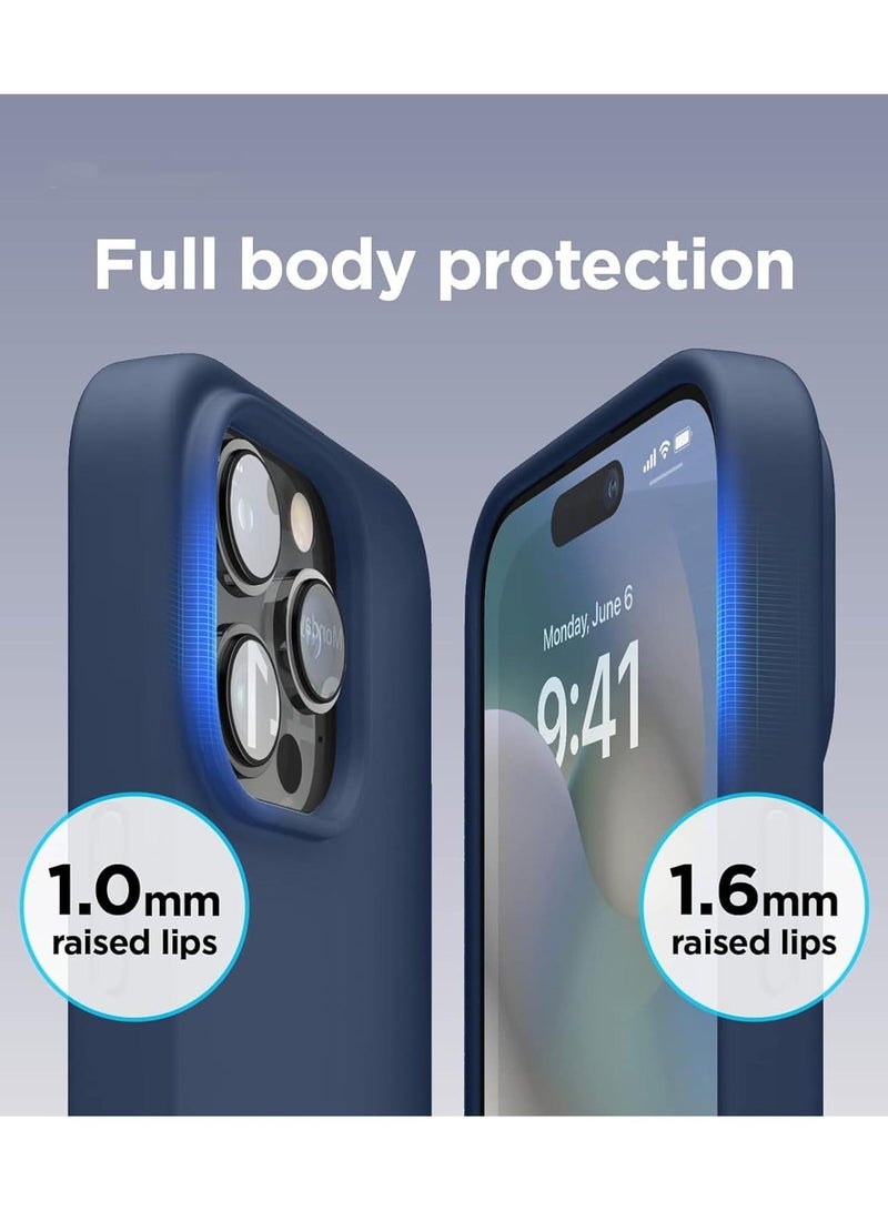 راكسوم [3 في 1] غطاء حماية لهاتف iPhone 15 Pro مع واقي شاشة من الزجاج المقوى 9H، غطاء حماية فاخر من السيليكون السائل المقاوم للصدمات، غطاء هاتف نحيف لهاتف iPhone 15 Pro (2023) (iphone 15 Pro، أزرق داكن) - Image 5