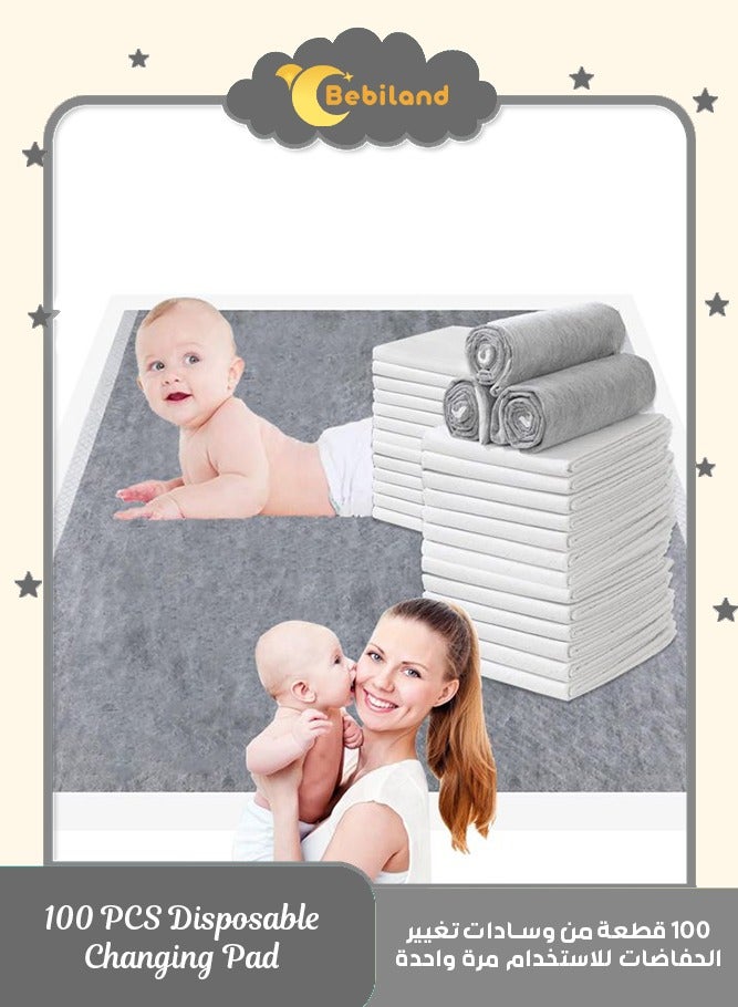 بيبي لاند وسادة تغيير حفاضات الأطفال يمكن التخلص منها للاستعمال مرة واحدة من 100 قطعة ،وسادة تغيير حفاضات مضادة للماء قابلة للتنفس،حصيرة واقية لطاولة السرير،33 × 45 سم (رمادي) - Image 1