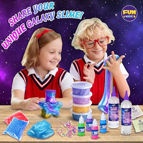 FUN KIDZ Toy Galaxy Slime Kit for Boys Girls 10-12, FunKidz Ultimate Metallic Slime Making Kit for Kids Ages 8-10 D.I.Y. Glow, Galactic, Fun Slime Gifts - Image 5