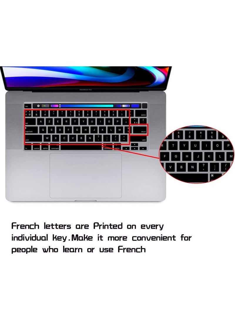 أمم UK Layout French Language Keyboard Cover Compatible with MacBook Pro 13-Inch M2/M1 A2338/A2289/A2251 Release in 2022/2021/2020 & MacBook Pro 16-Inch A2141 Touch ID Release in 2020/2019, Black - Image 3
