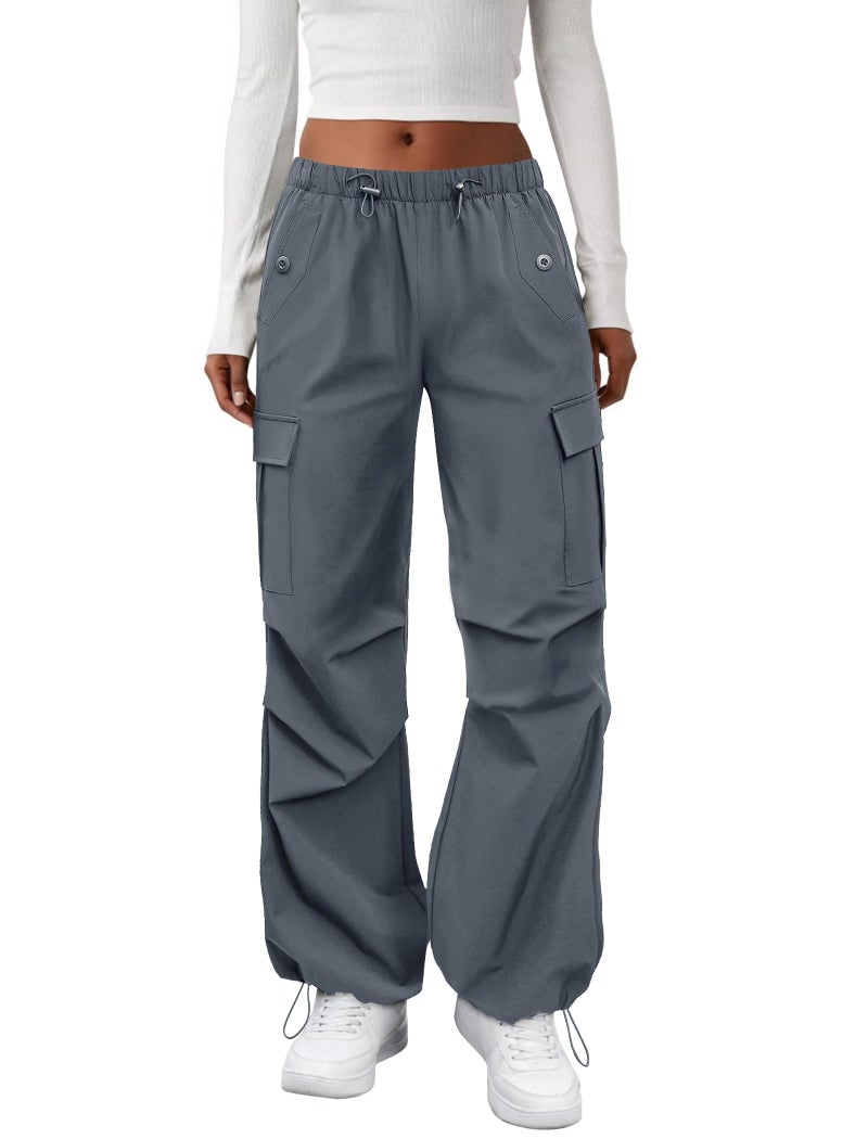COPYLEAF Cargo Pants Women Elastic Waisted Parachute Hiking Pants with Pockets Water Resistant Lightweight Baggy Pants(Grey XL) - Image 1