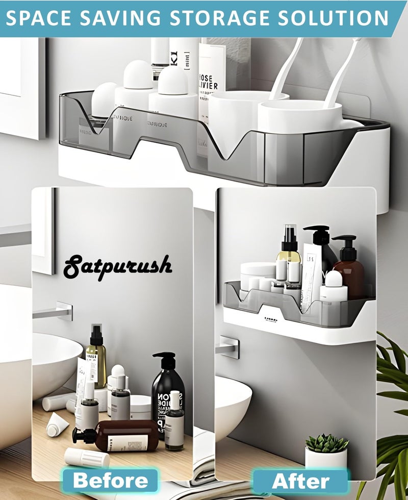 Satpurush Plastic Bathroom Accessories, Bathroom Rack, Bathroom Shelf Organizer, Wall Mounted Shelf, Bathroom Hardware and Accessories, Storage Racks (2 Pack, Bath Shelf and 4 Hook, White,Black) - Image 4
