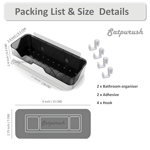 Satpurush Plastic Bathroom Accessories, Bathroom Rack, Bathroom Shelf Organizer, Wall Mounted Shelf, Bathroom Hardware and Accessories, Storage Racks (2 Pack, Bath Shelf and 4 Hook, White,Black) - Image 5