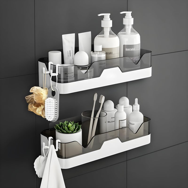 Satpurush Plastic Bathroom Accessories, Bathroom Rack, Bathroom Shelf Organizer, Wall Mounted Shelf, Bathroom Hardware and Accessories, Storage Racks (2 Pack, Bath Shelf and 4 Hook, White,Black) - Image 3