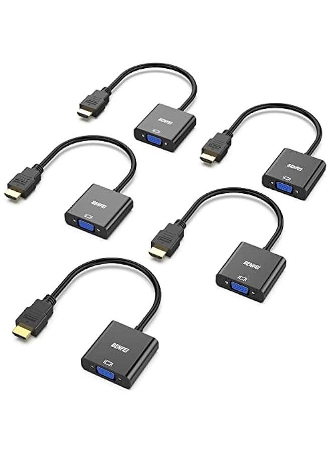 Arabest 5 Pack Gold Plated HDMI to VGA Adapter Male Female for Computer Desktop Laptop PC Monitor Projector HDTV Chromebook Raspberry Pi Roku Xbox and More Black  - Image 1