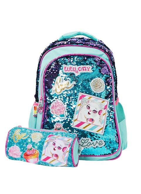 Lulu Caty School Backpack With Bencil Case And Lunch Bag 17 Inch