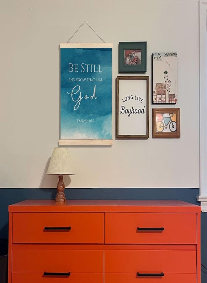 BearCake Blue Christian Wall Art Canvas Decor,Be Still and Know That I Am God Bible Verses Wall Art Decor for Prayer Room, 12x16 Inch - Image 3