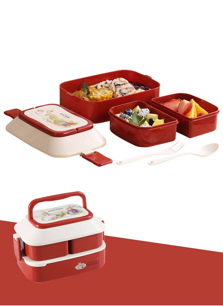 Perfii 1000ML Leak-Proof  Bento Lunch Box for Kids Lunch Box with Hidden Handle Microwavable Bento Box with Utensil Detachable Students Lunchbox  - Image 1