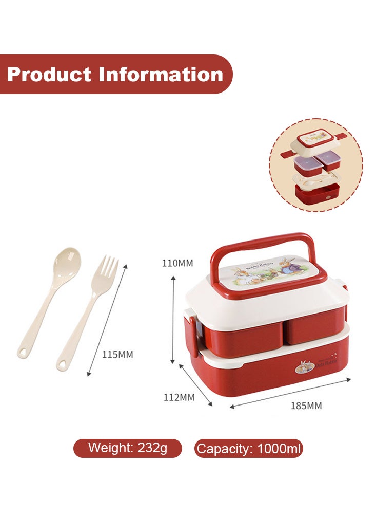 Perfii - 1000ML Leak-Proof  Bento Lunch Box for Kids Lunch Box with Hidden Handle Microwavable Bento Box with Utensil Detachable Students Lunchbox - Image 1
