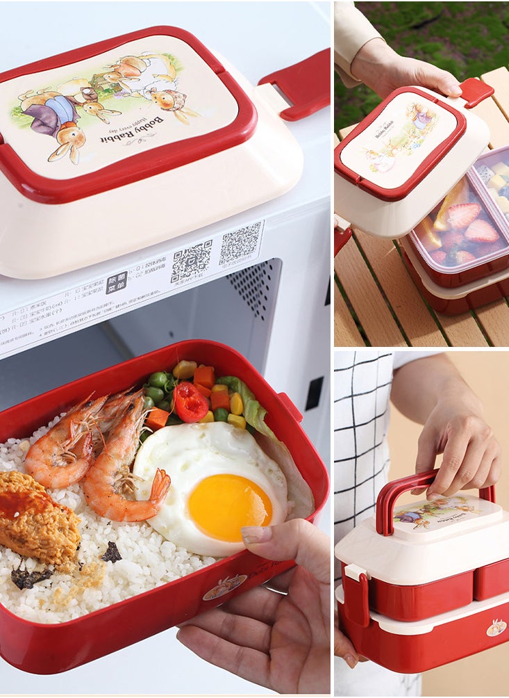 Perfii 1000ML Leak-Proof  Bento Lunch Box for Kids Lunch Box with Hidden Handle Microwavable Bento Box with Utensil Detachable Students Lunchbox  - Image 2