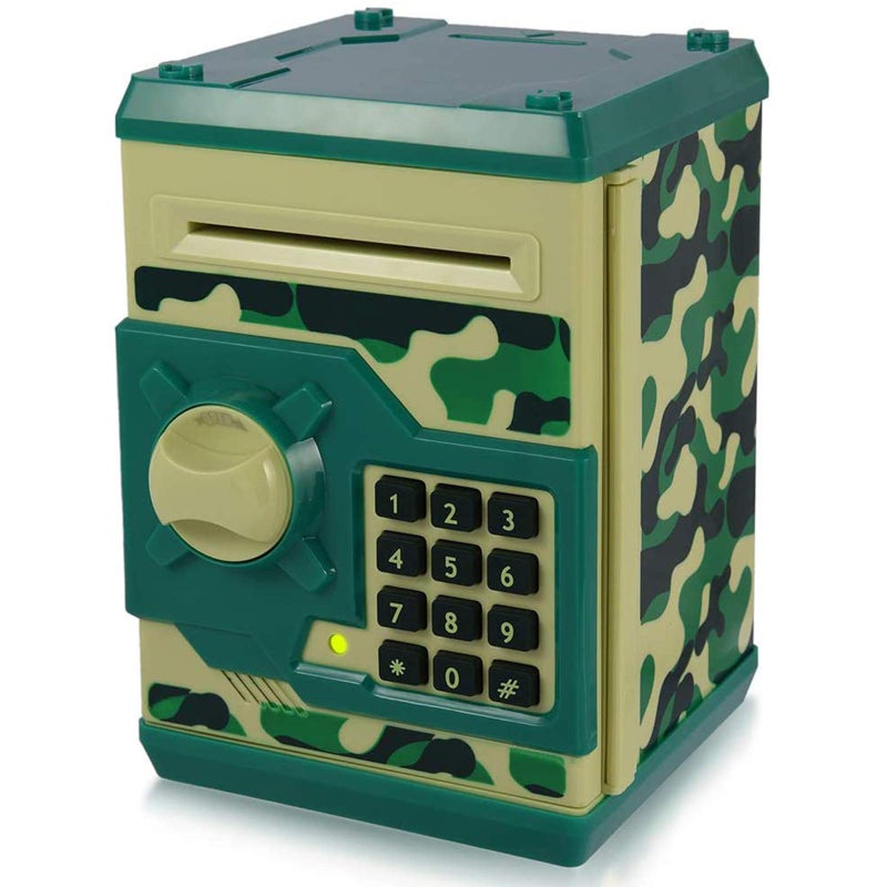 Yoego Kids Money Bank Electronic Piggy Banks Great Gift Toy for Kids Children Auto Scroll Paper Money Saving Box Password Coin BankPerfect Toy Gifts for Boys Girls Green Camo - Image 2