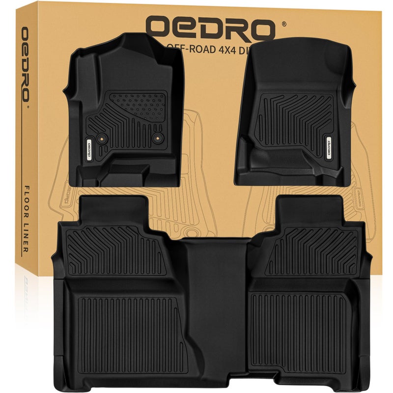 OEDRO Floor Mats Fits for 20142018 Chevy SilveradoGMC Sierra 1500 Crew Cab 20152019 SilveradoSierra 2500 HD3500 HD Crew Cab Black TPE All Weather 2 Row Floor Liner Set Front 2nd Seat
