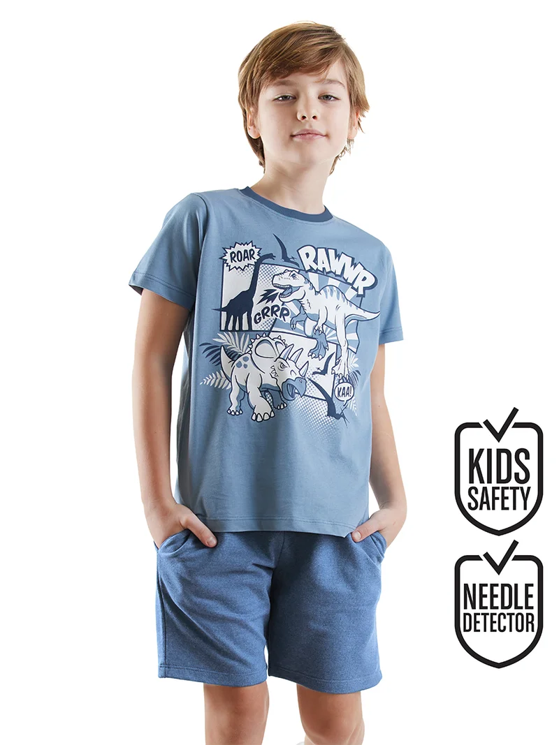 Denokids Dinos Boy Blue T-shirt&Shorts Set