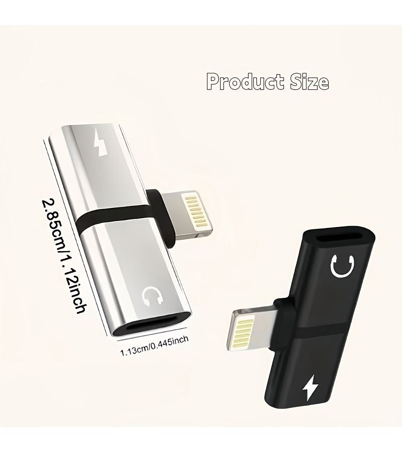 محول صوتي فضي ثنائي في واحد من نوع Lightning لشحن سريع مع خاصية التوصيل والتشغيل للشحن والاستماع إلى الموسيقى في وقت واحد، خفيف الوزن ومحمول للاستخدام اليومي في التنقل. - Image 3