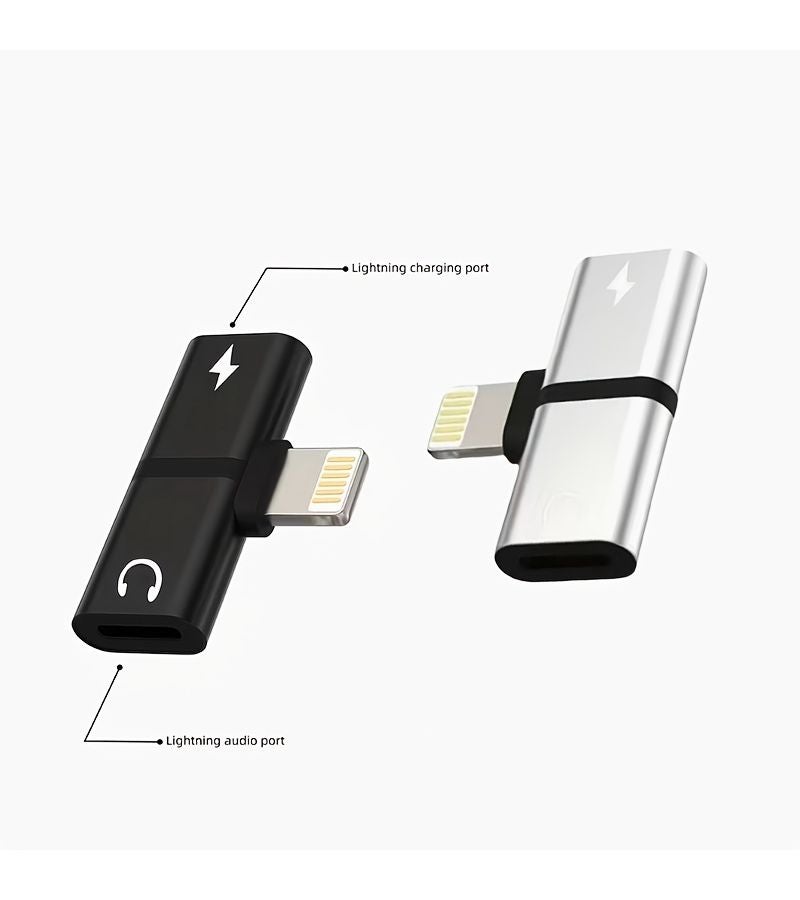 محول صوتي فضي ثنائي في واحد من نوع Lightning لشحن سريع مع خاصية التوصيل والتشغيل للشحن والاستماع إلى الموسيقى في وقت واحد، خفيف الوزن ومحمول للاستخدام اليومي في التنقل. - Image 4