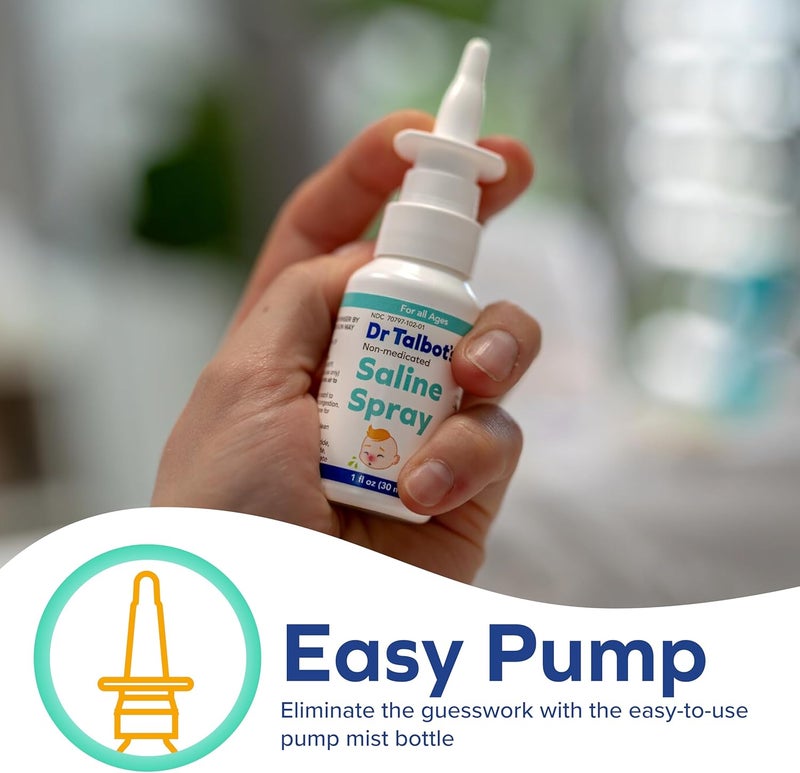 دي آر. تالبوت Baby Saline Spray for Nasal Congestion, Dry Nose, and Mucus Flushing Relief - 1 fl oz - Gentle Pump Mist for All Ages - Image 4
