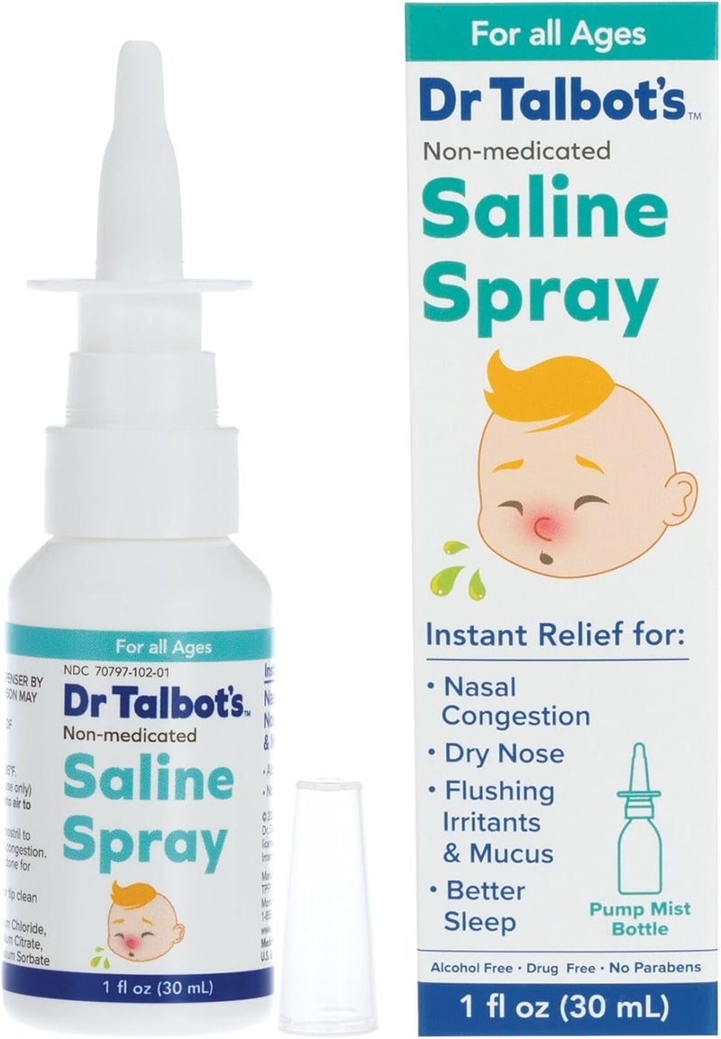 دي آر. تالبوت Baby Saline Spray for Nasal Congestion, Dry Nose, and Mucus Flushing Relief - 1 fl oz - Gentle Pump Mist for All Ages - Image 1