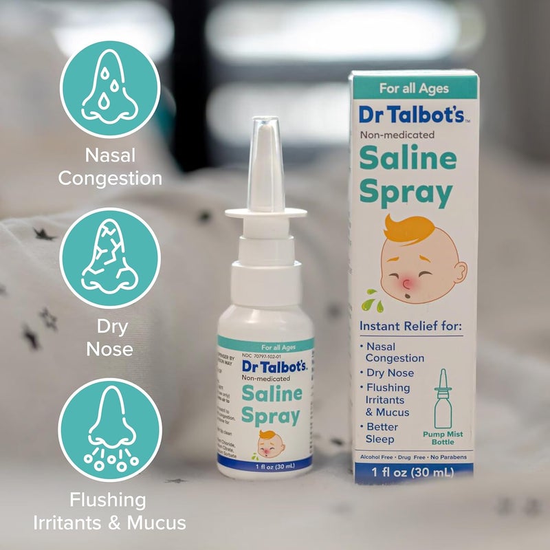 دي آر. تالبوت Baby Saline Spray for Nasal Congestion, Dry Nose, and Mucus Flushing Relief - 1 fl oz - Gentle Pump Mist for All Ages - Image 5