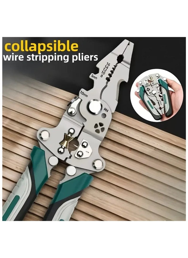 Generic Multifunctional Foldable Wire Strippers, Multifunctional Wire Stripper, Cable Wire Cuttimg Crimper Tool, Special Wire Strippers for Electricians, Can Strip Wires, Cut Wires, Twist Water Pipes, Crimp Terminals, Etc., One Pair Is More Than One Pair. Folding Design, Easy to Store. Can Be Used for Electricians, Families, Construction Sites, Etc.  - Image 1