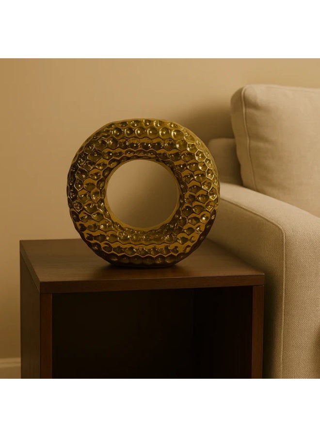 Modern Circular Decorative Sculpture in Amber-Gold Finish - Image 1